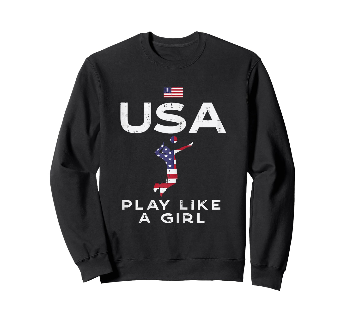 USA Flag Play Like Girl Volleyball Vintage Patritotic T-Shirt