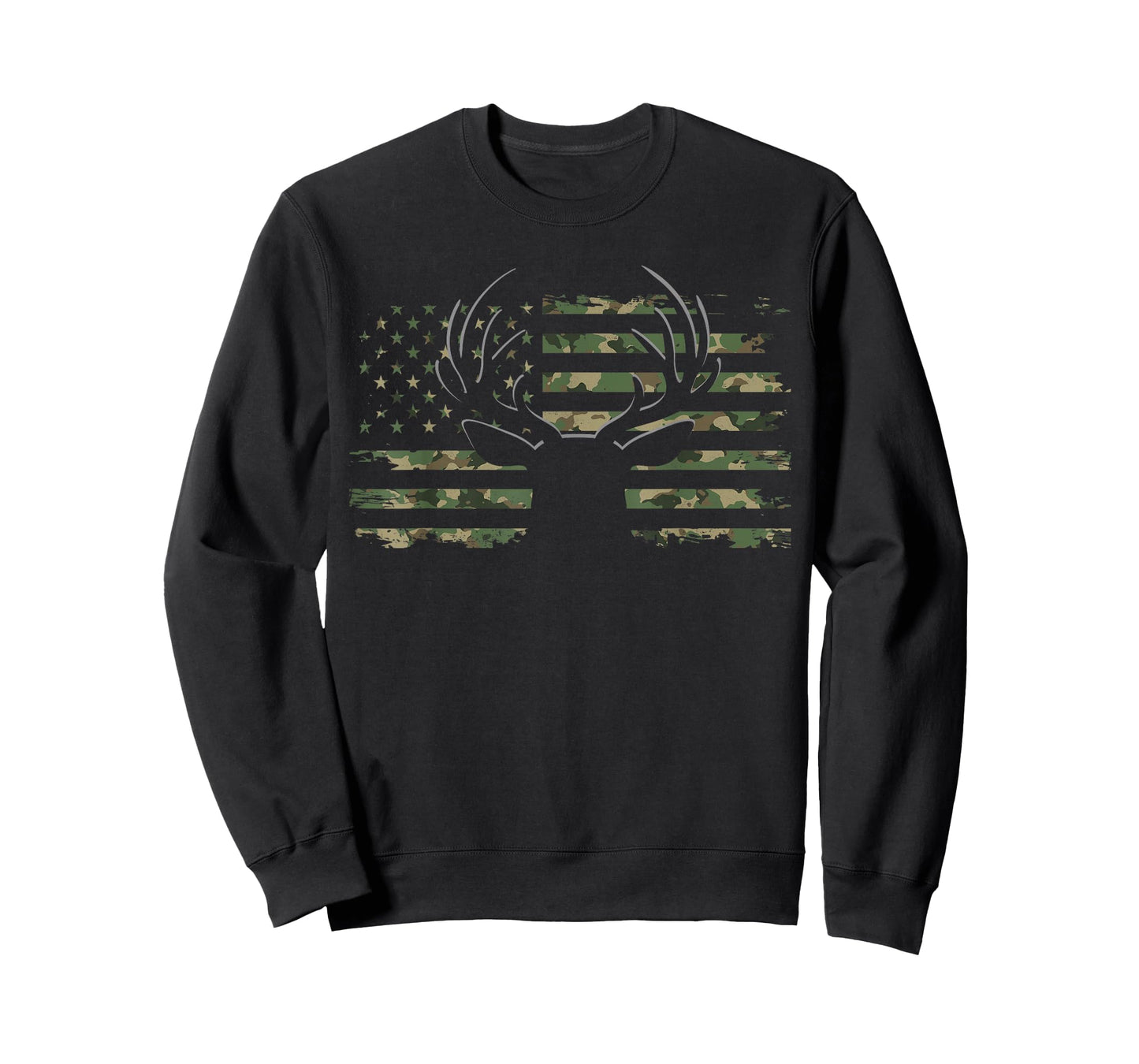 American Flag Camouflage Outdoor Antlers Deer T-Shirt Small