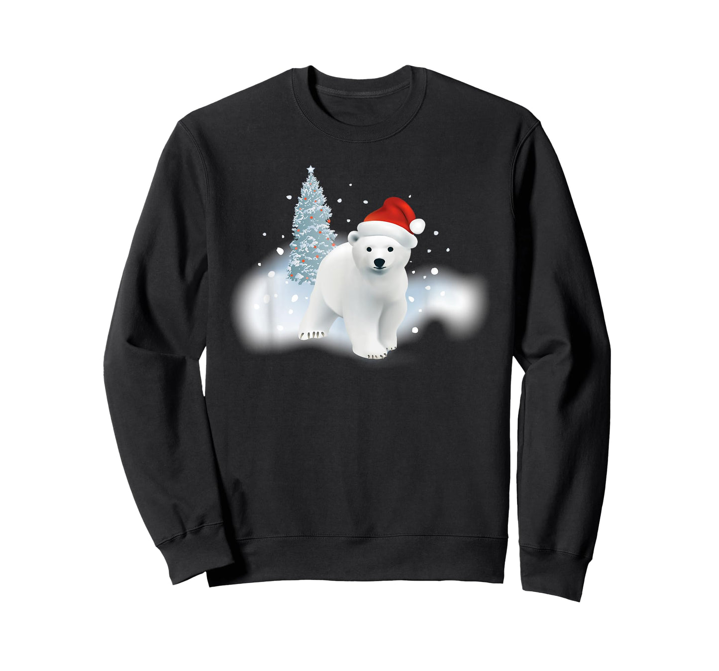 Cute Christmas Polar Bear Red Santa Hat Lighted Tree Snow T-Shirt