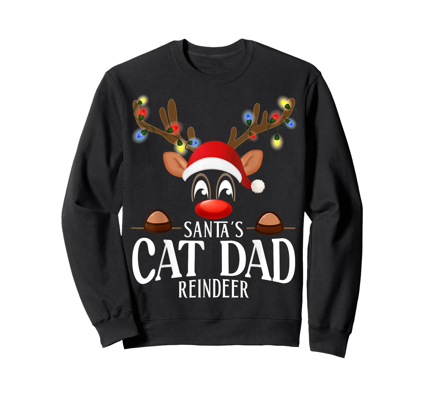 Santa's Cat dad Reindeer Funny XMas Matching PJS T-Shirt