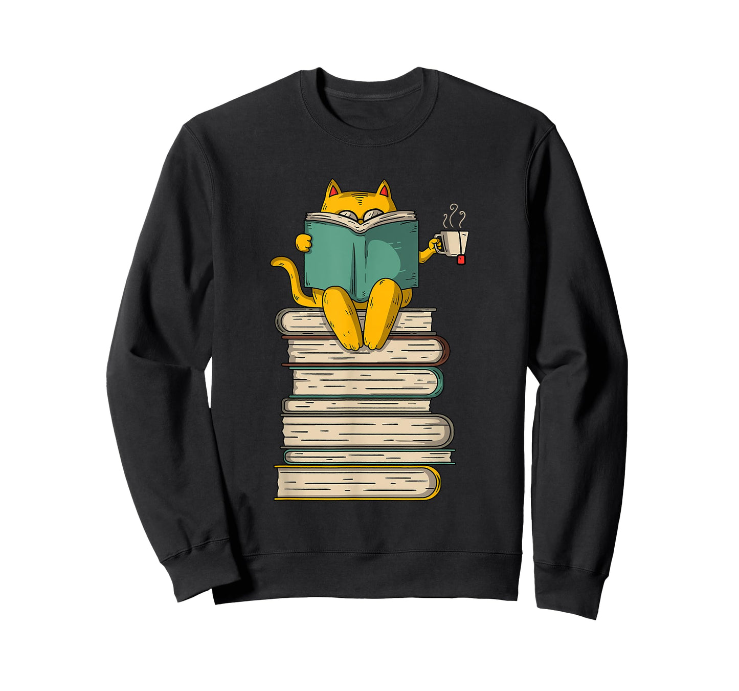 Reading Cat - Funny Book & Tea Lover Gift Short Sleeve T-Shirt