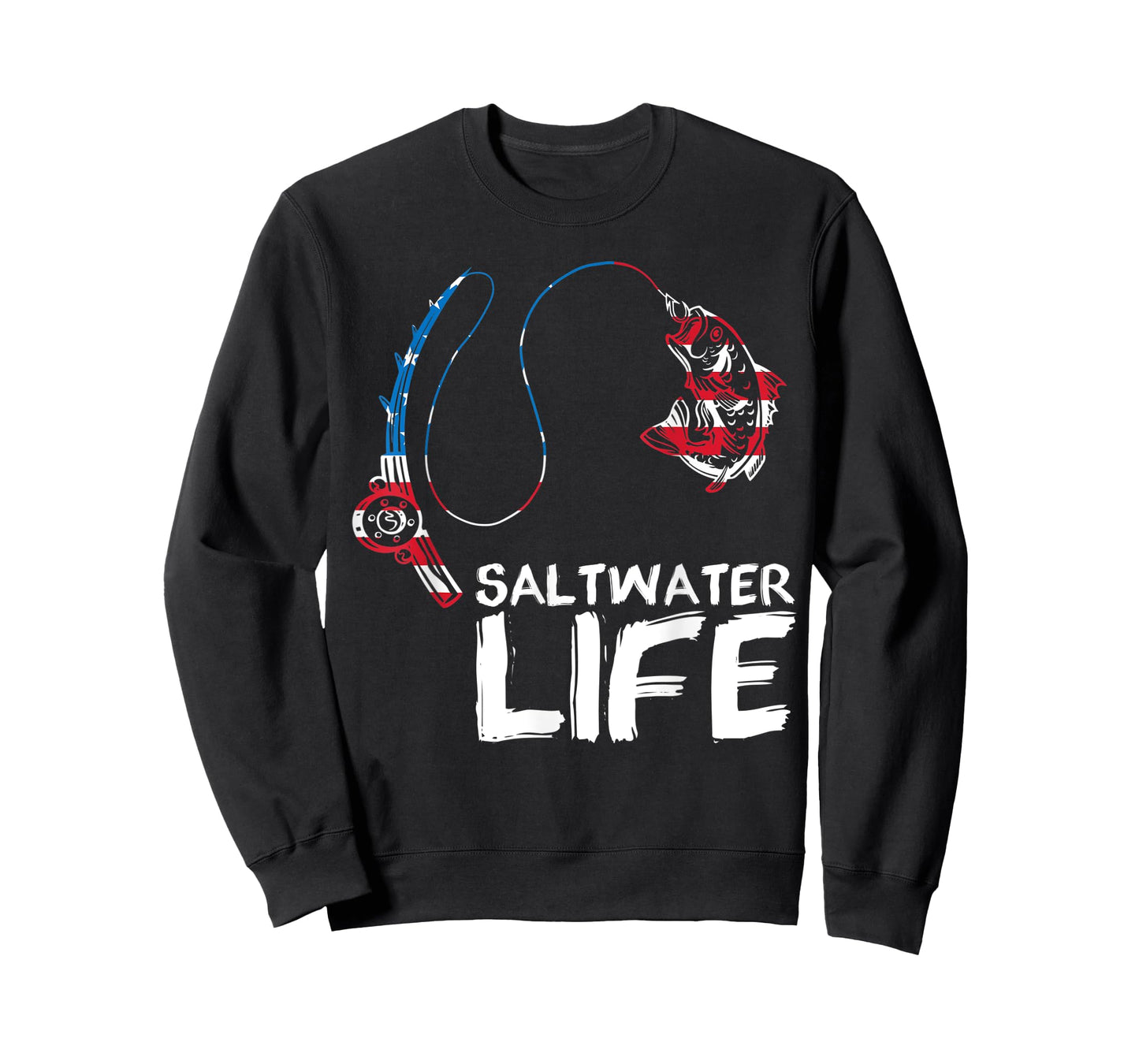 Saltwater Life US Flag Fishing Rod Bass Fishing Fish Catcher T-Shirt