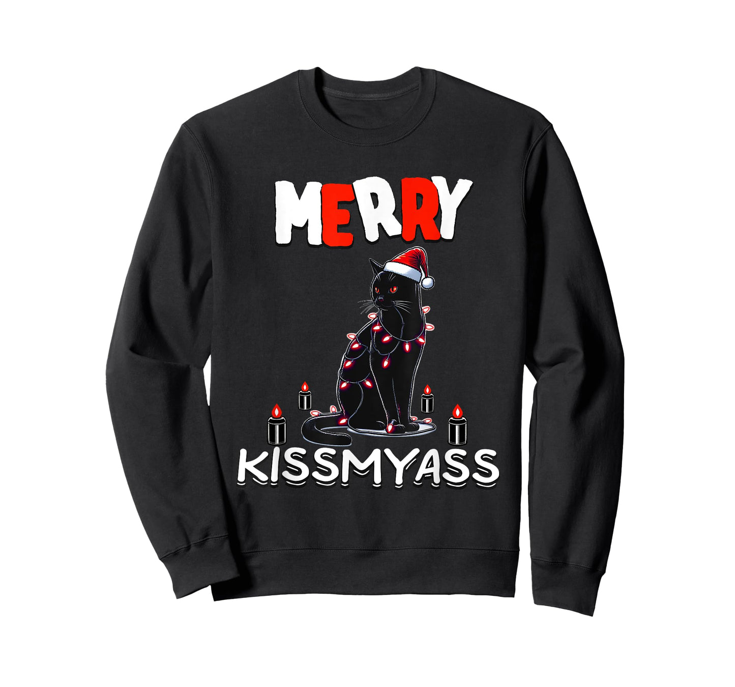 Xmas Christmas Funny Black Cat Merry Kissmyass T-Shirt