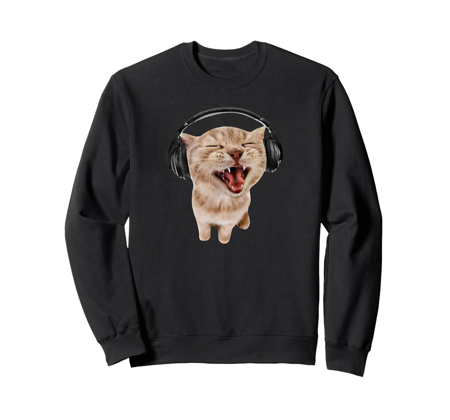 Cat With Headphones Meme Men Women Girls Kids T-Shirt