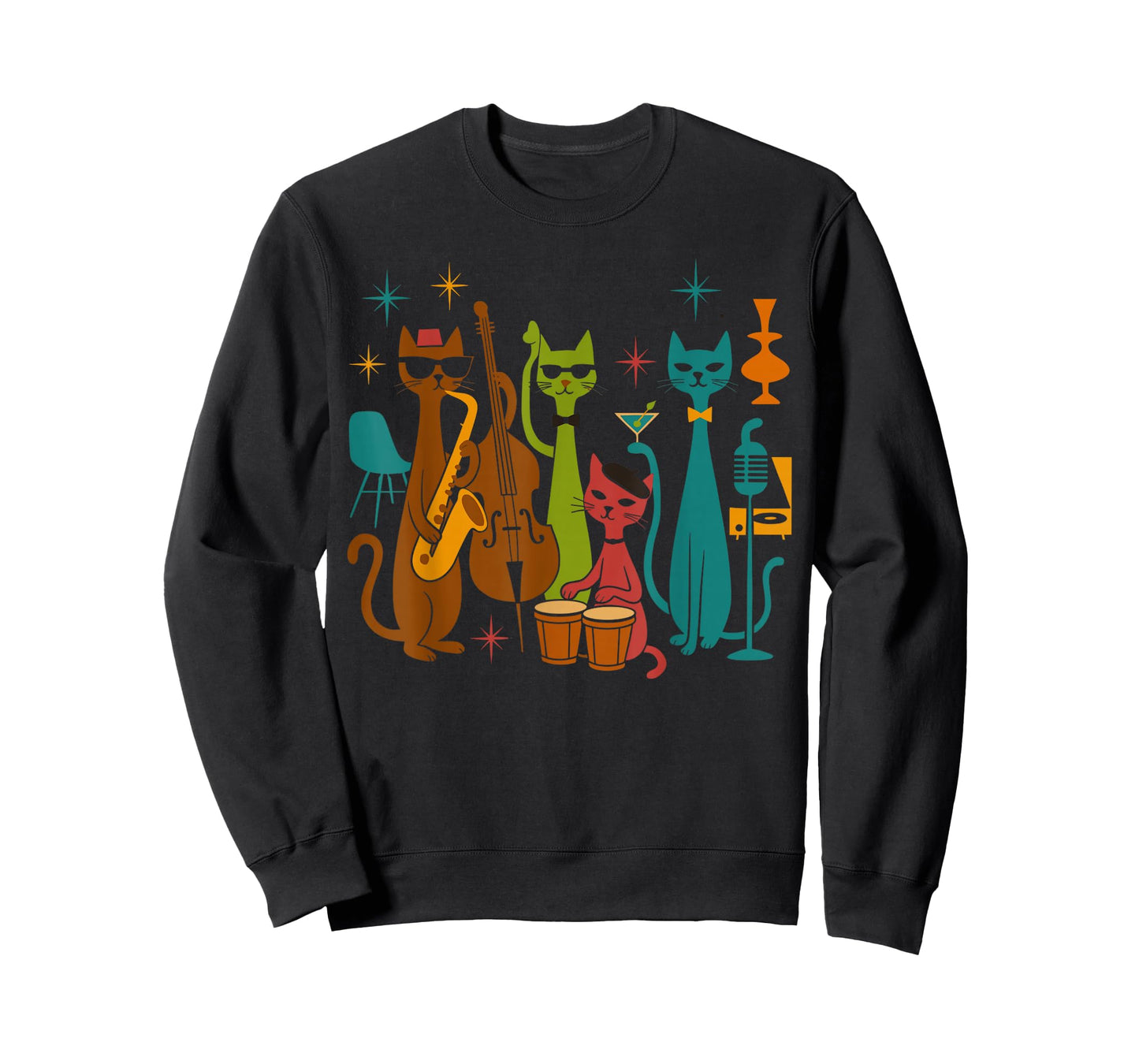 Vintage Mid Century Modern Look Cat Band 50s 60s Style T-Shirt