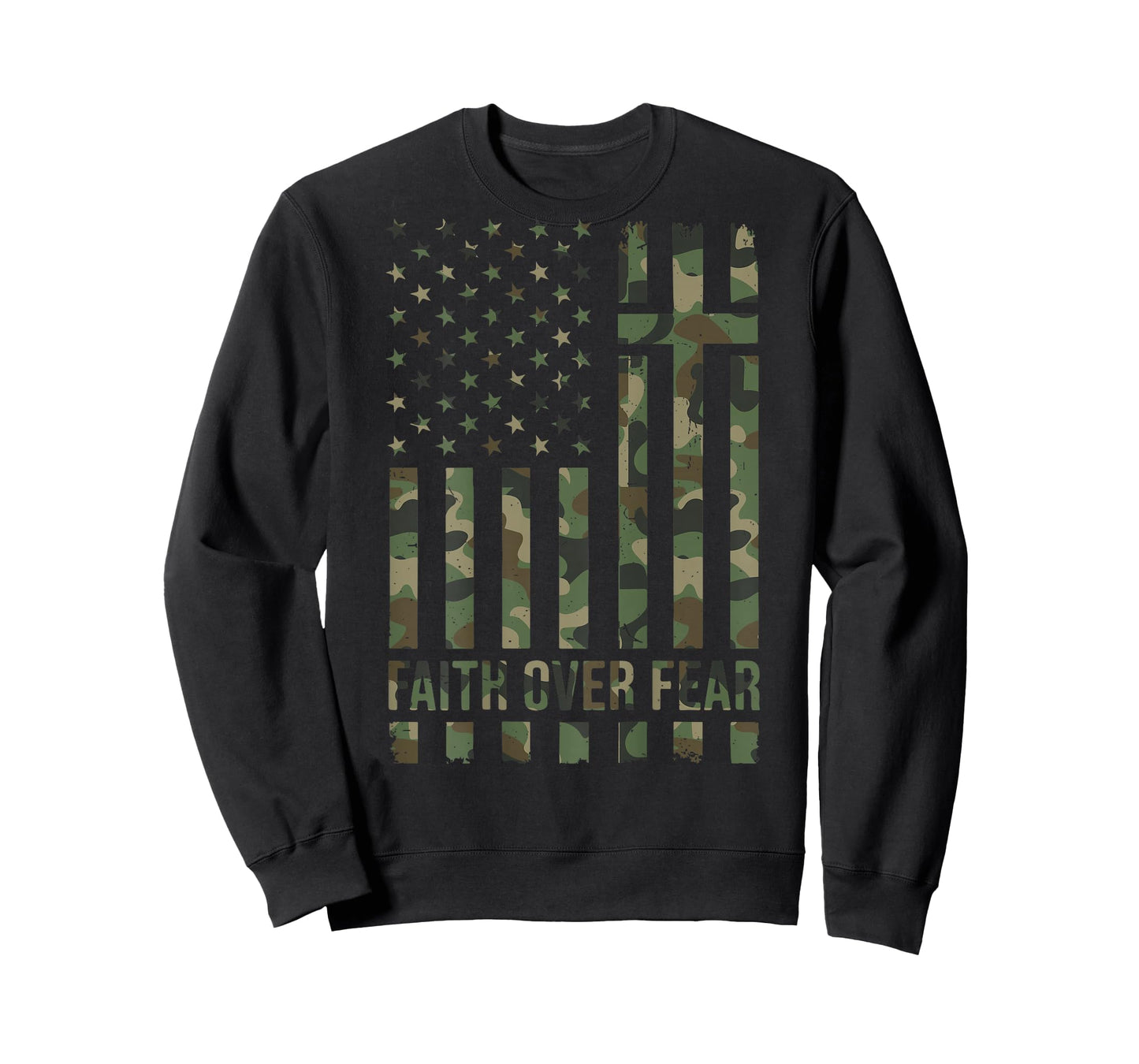 Camo Faith Over Fear Christian Patriotic Cross American Flag T-Shirt