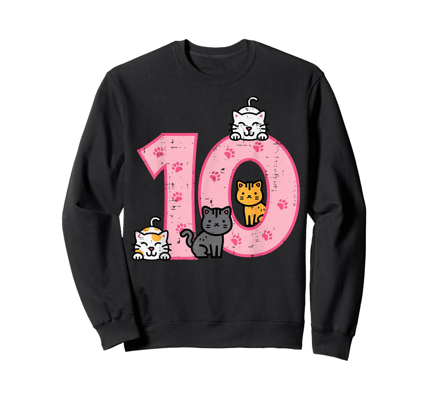 10th Birthday Cats On Number 10 Kawaii Bday Kitten Girls Kid T-Shirt