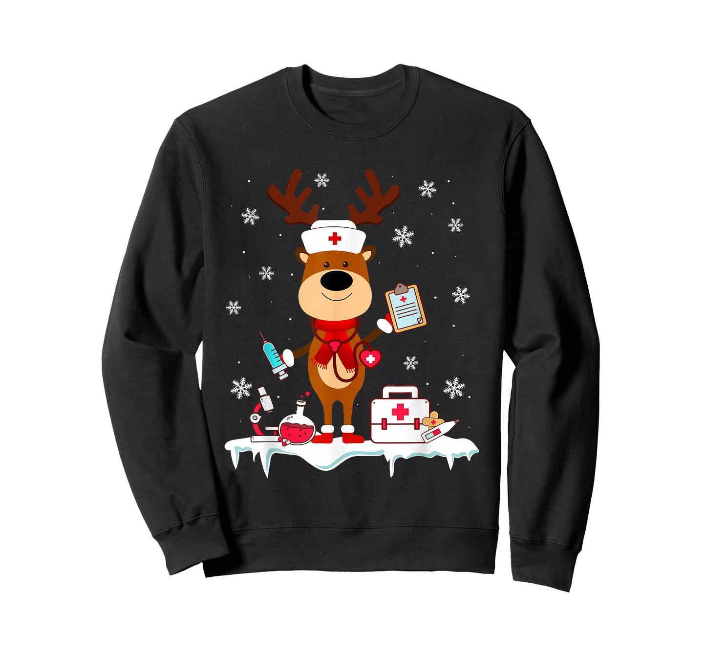 Christmas Nurse Reindeer Funny Xmas Scrub Top Nursing Women T-Shirt