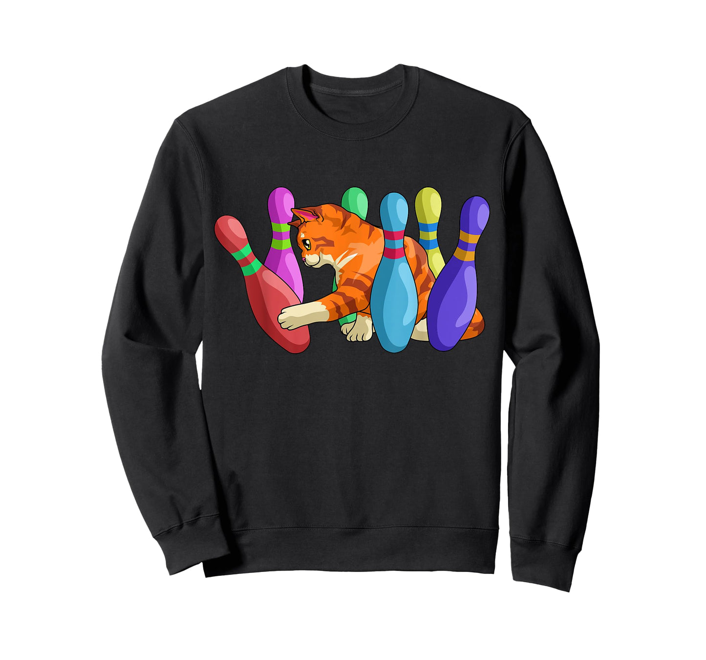 Cute Cat Knocking Over Bowling Pins Kitty Bowlers Cat Lovers Men Women Girls Kids T-Shirt