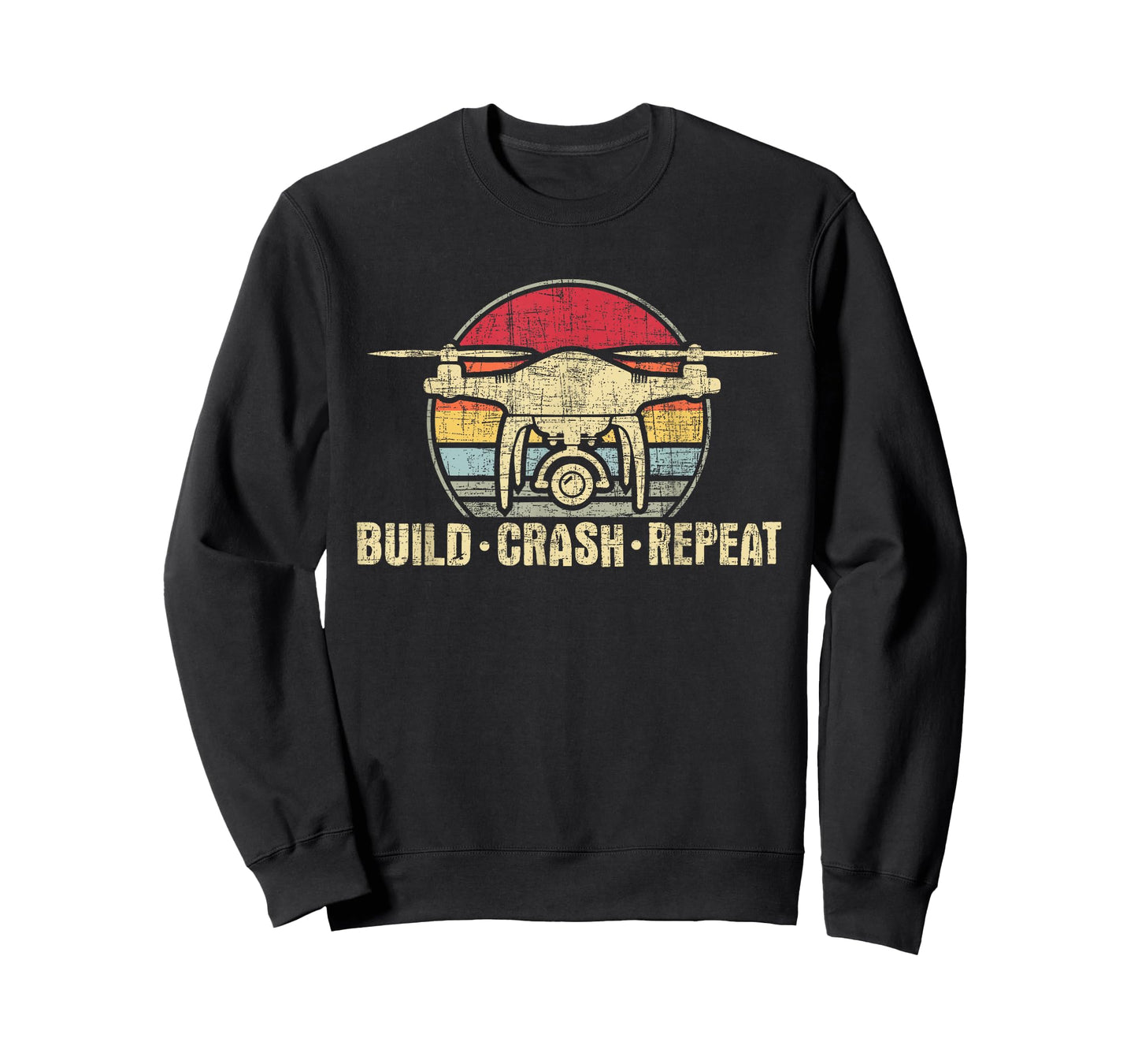 Funny Drone Shirts - Build Crash Repeat - Drone Pilot Quadcopter FAA Certified Unisex-Adults Black T-Shirt
