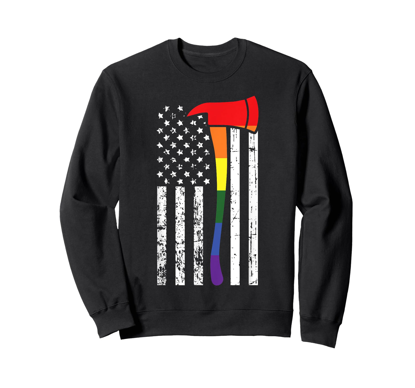Firefighter American Flag LGBT-Q Gay Pride Flag Fireman Ally T-Shirt