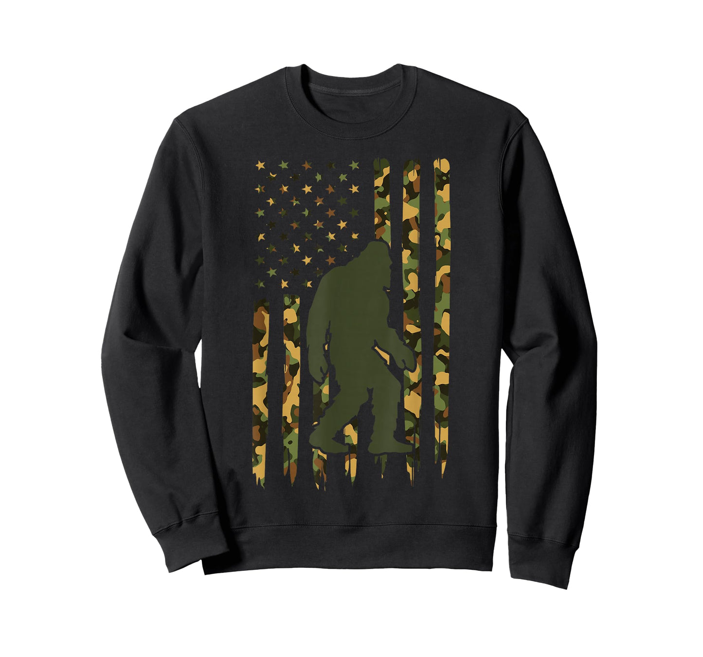 Camo Big Foot Sasquatch - Vintage Bigfoot American Flag T-Shirt