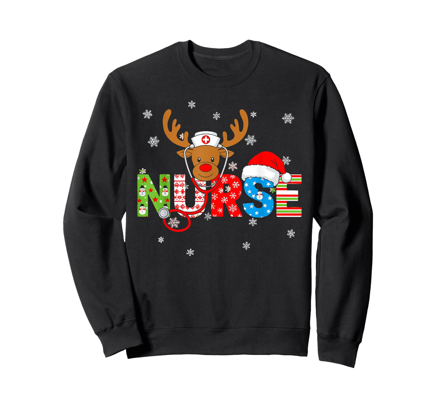 Christmas Nurse Stethoscope Santa Hat Reindeer Xmas T-Shirt