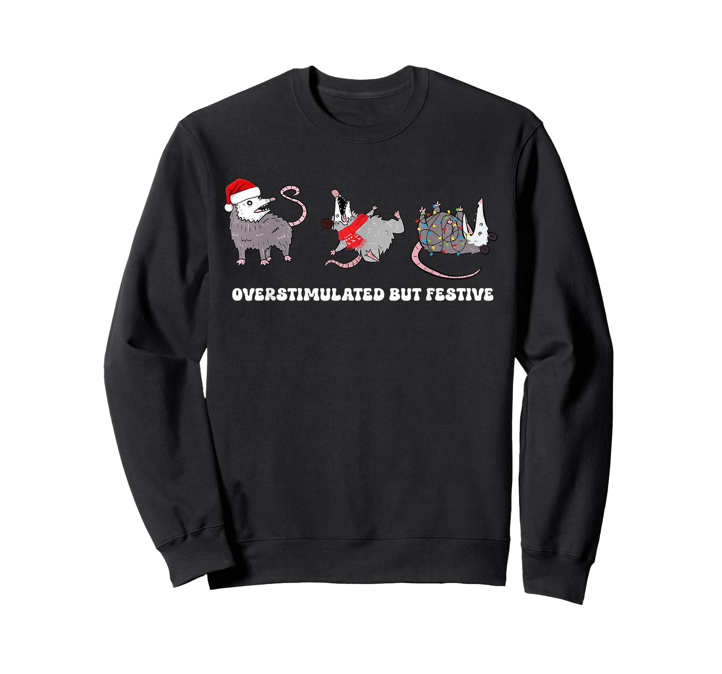 Funny Santa Opossums Overstimulated But Festive Xmas Lights T-Shirt