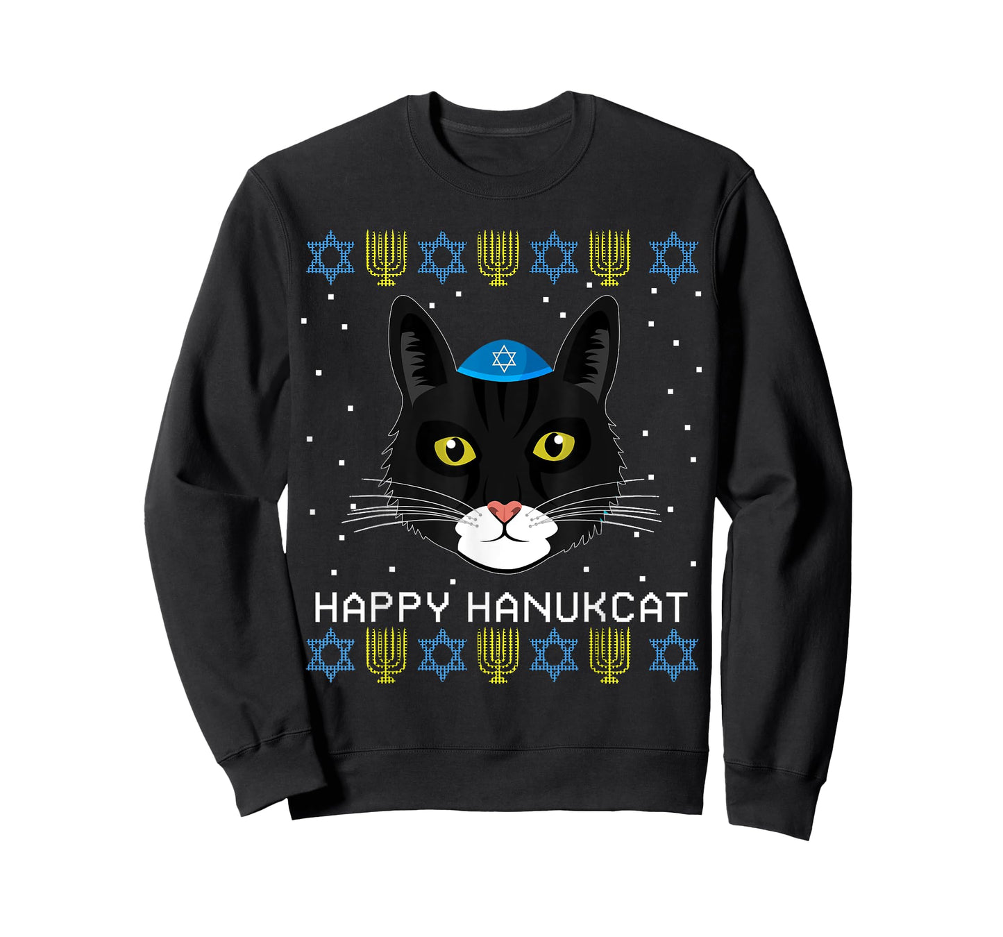 Happy Hanukcat Ugly Hanukkah Sweater Cat Chanukah Jewish T-Shirt for Men Women
