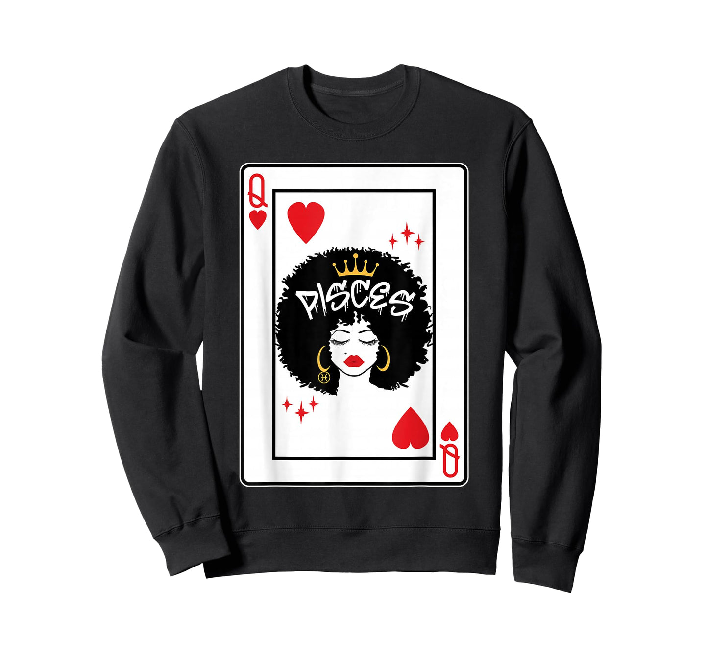 Pisces Astrology Black Queen Hearts Blackjack Cards Poker T-Shirt