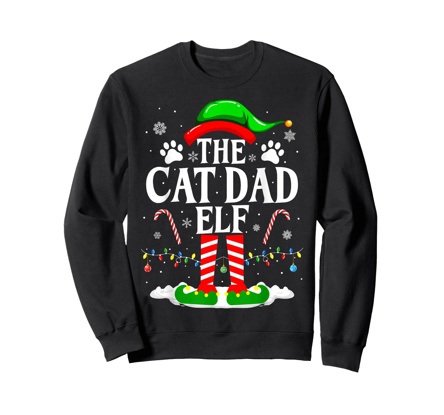 The Cat Dad Elf Xmas Funny Cats lover Christmas Cat Dad T-Shirt