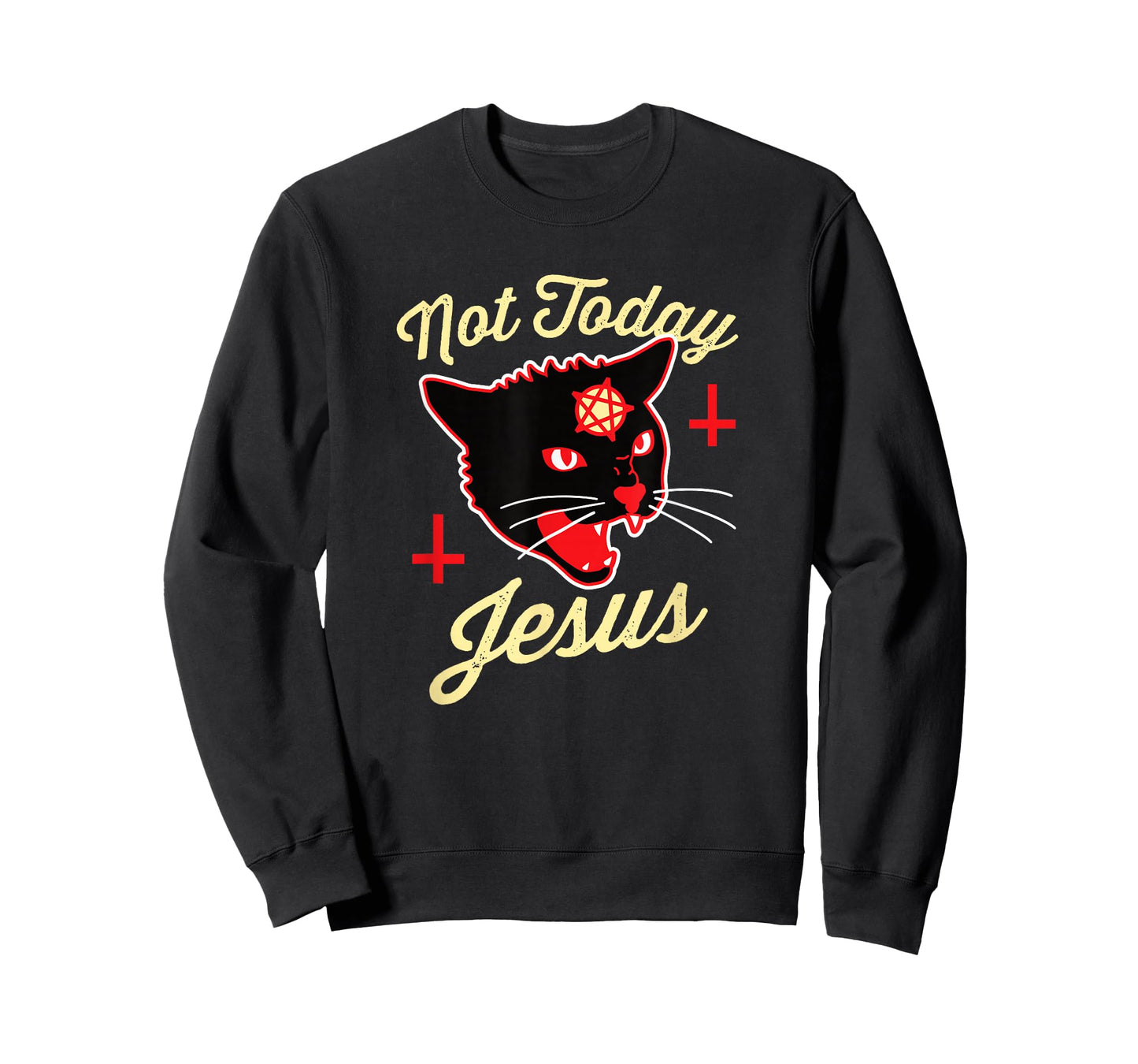Not Today Jesus Hail Satan Satanic Cat Death Metal Halloween T-Shirt