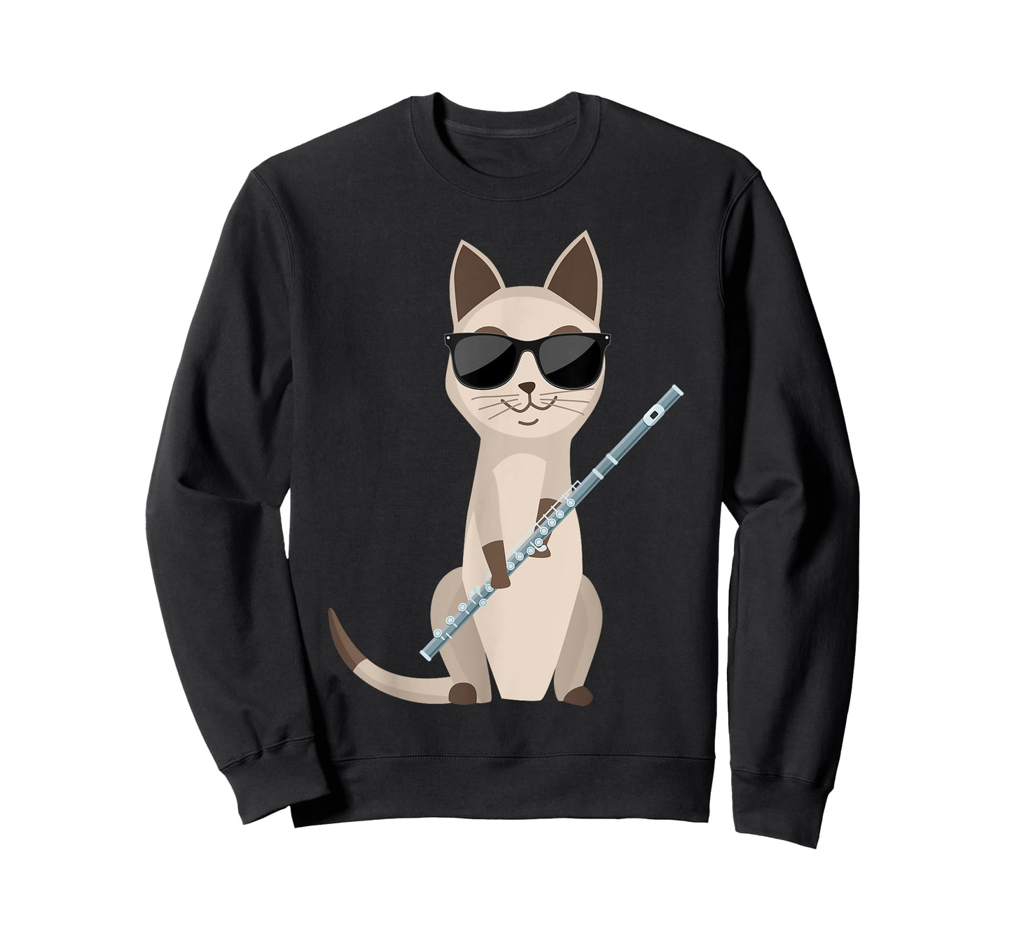 Funny Cat Wearing Sunglasses Playing Flute Flutist Cat T-Shirt for Men Women Girls Kids