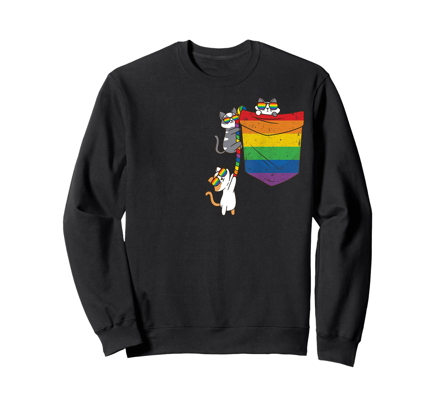 Funny Pocket Cute cat LGBT Animal Rainbow Flag Gay Pride T-Shirt