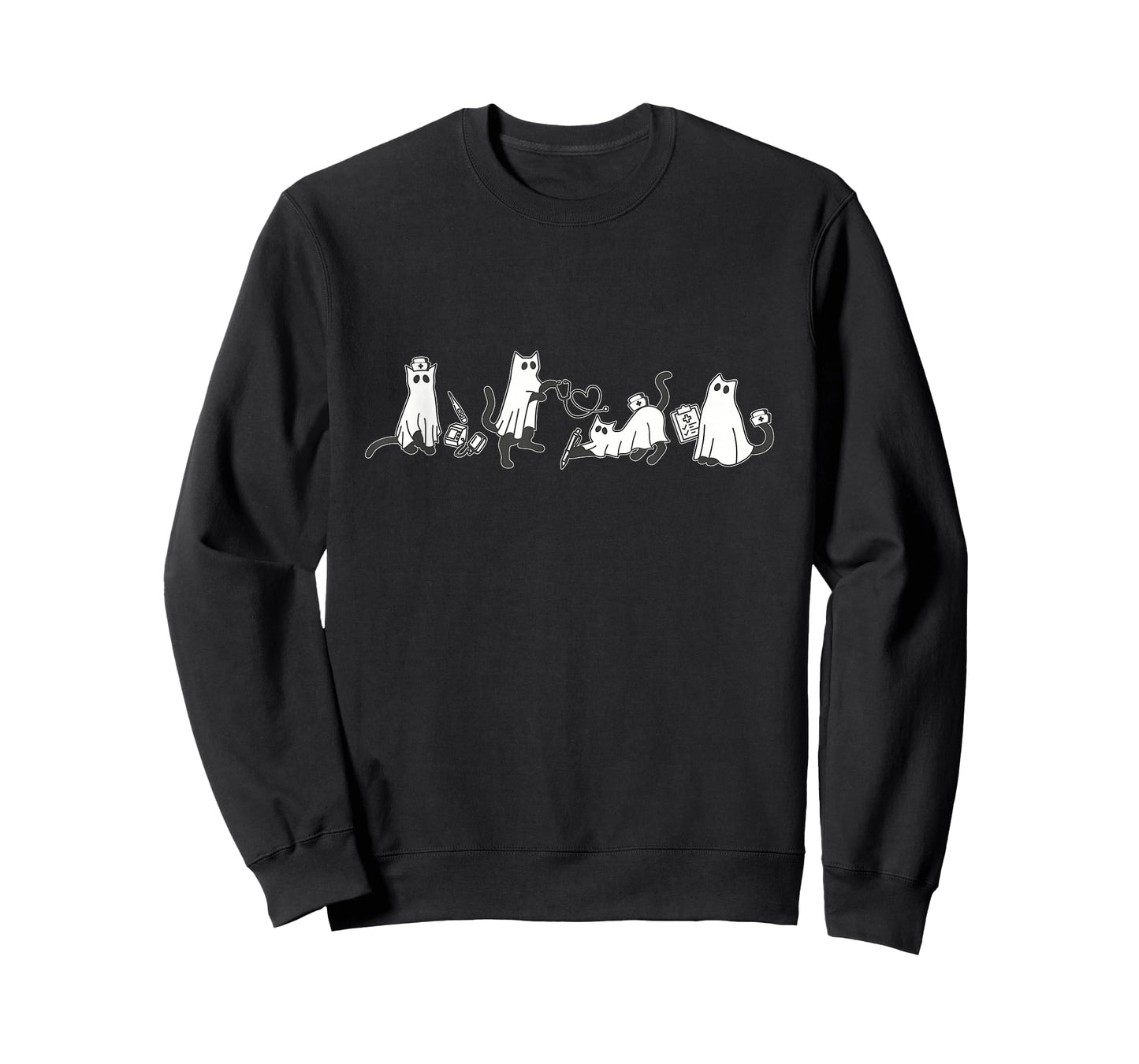 Cute Black Cat Nurse Halloween Ghost Nurse Cat Lover Cat Mom T-Shirt