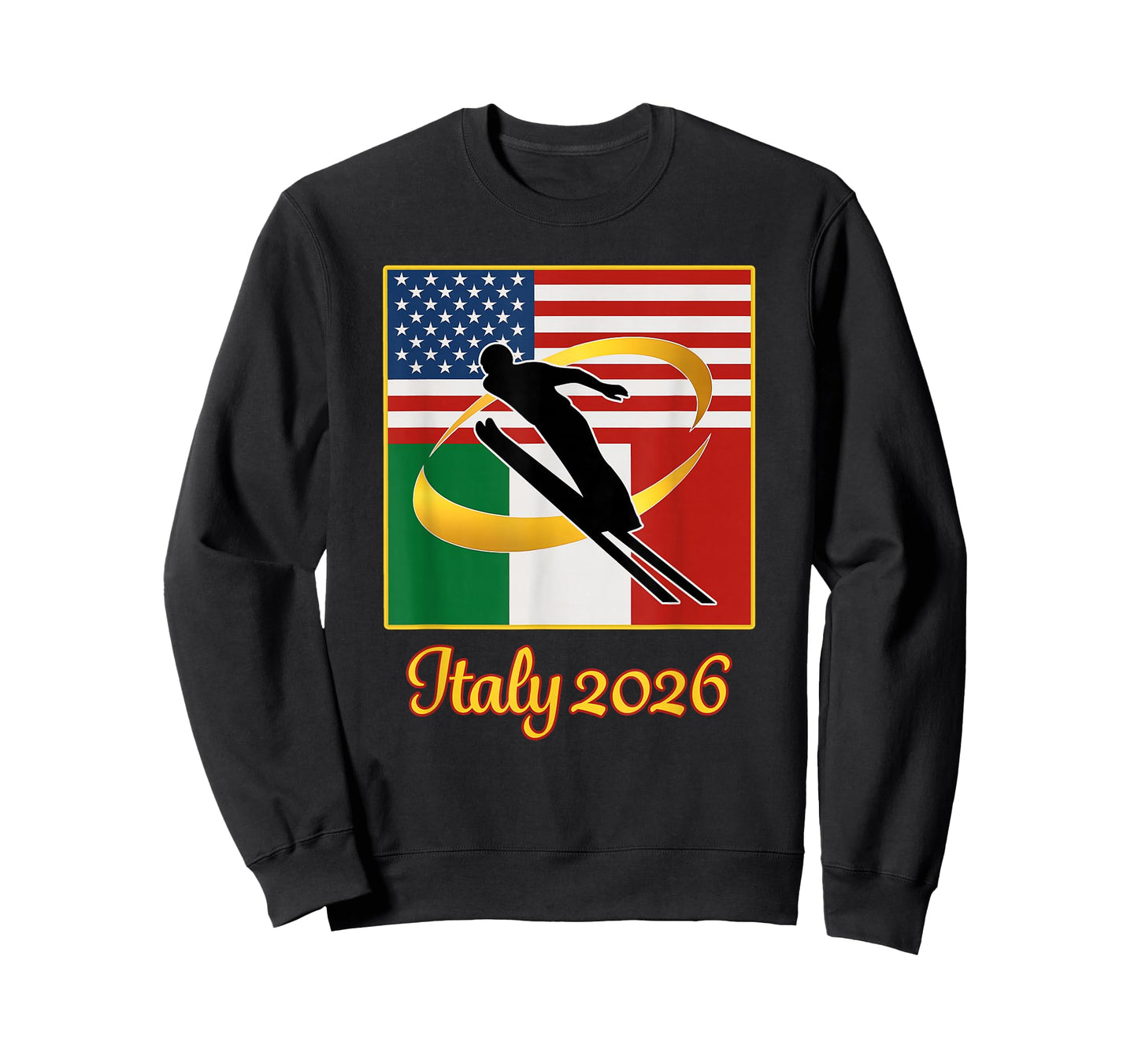 Italy 2026 Ski Jump 2026 USA Italy Flags Winter Sports T-Shirt