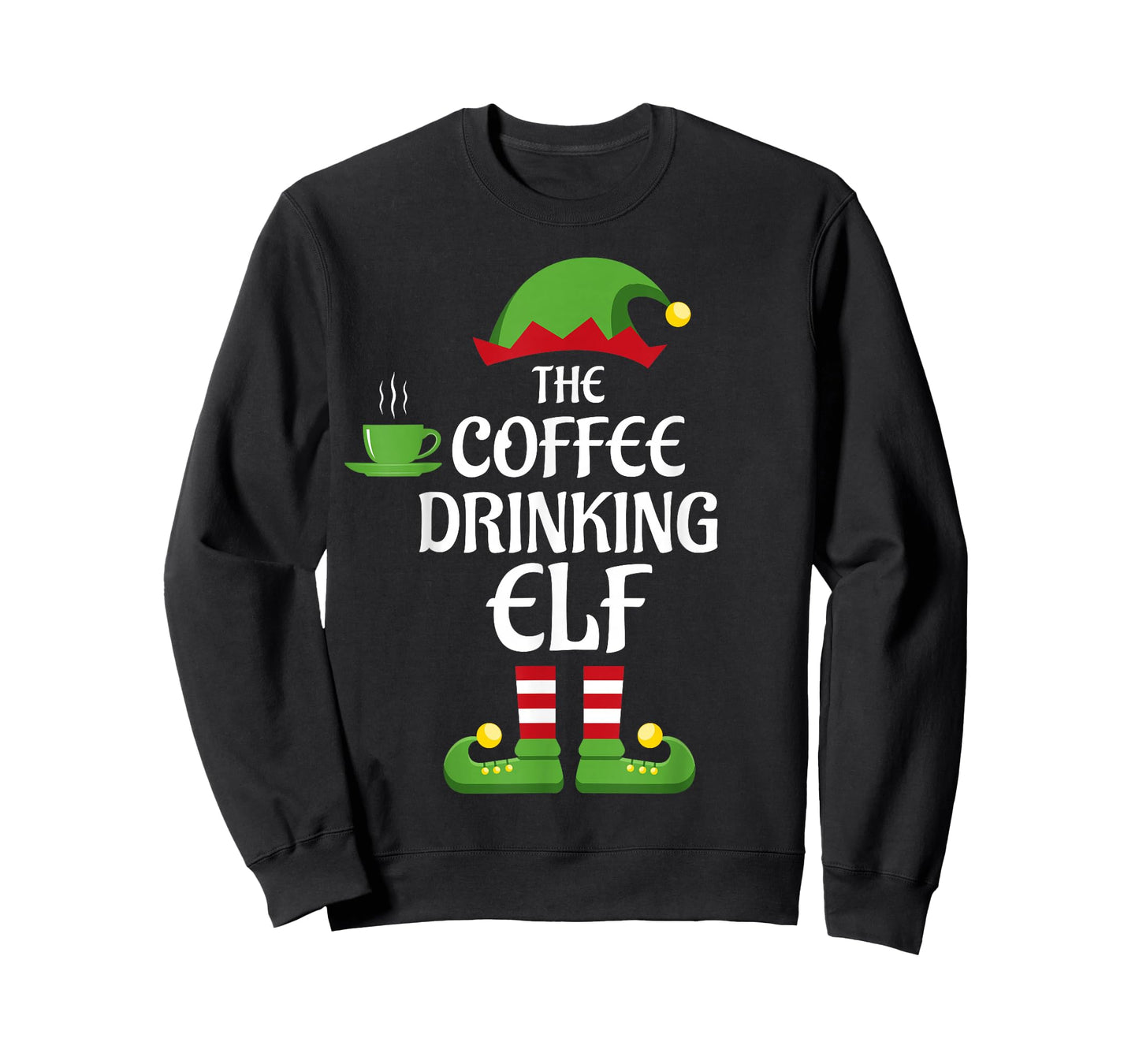 Coffee Drinking Elf Family Matching Group Christmas T-Shirt