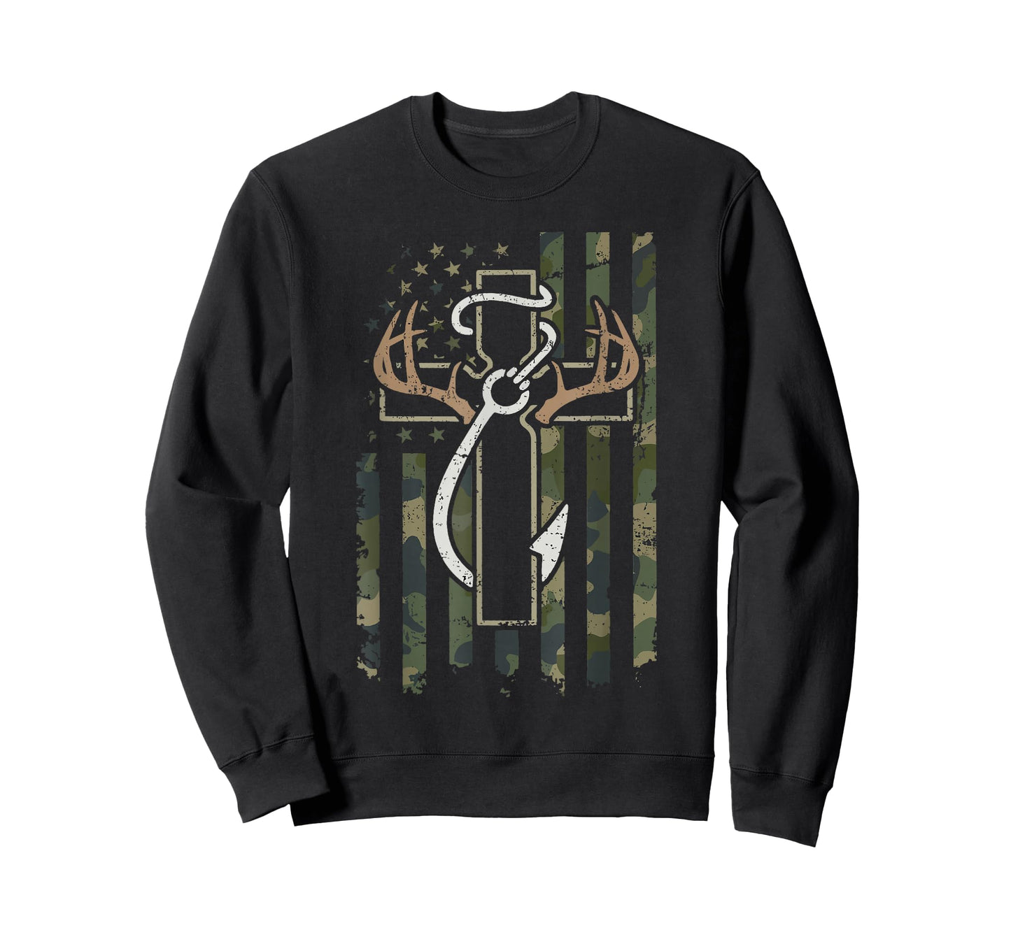 Hunting Fishing Faith Deer Antlers Cross Hook Christian Camo T-Shirt