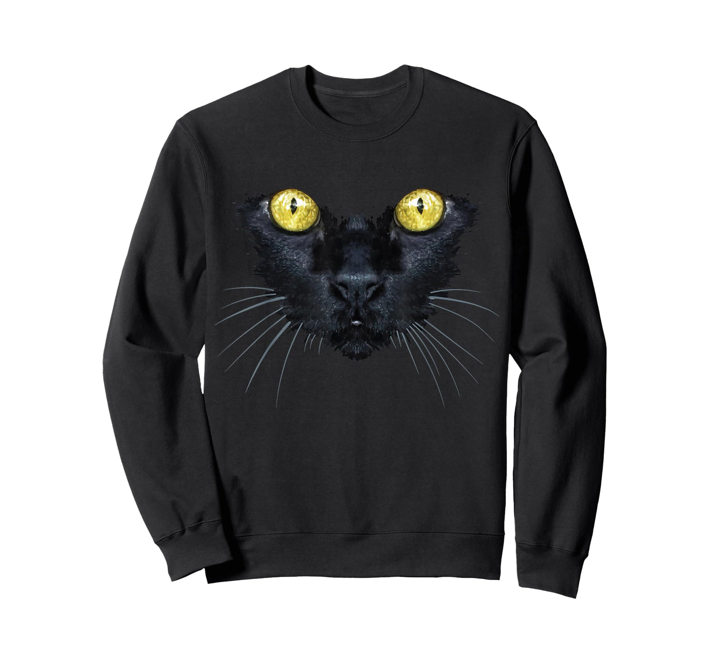 Black Cat Shirt Halloween Spooky Yellow Eyes Cat T-Shirt for Men Women Kids