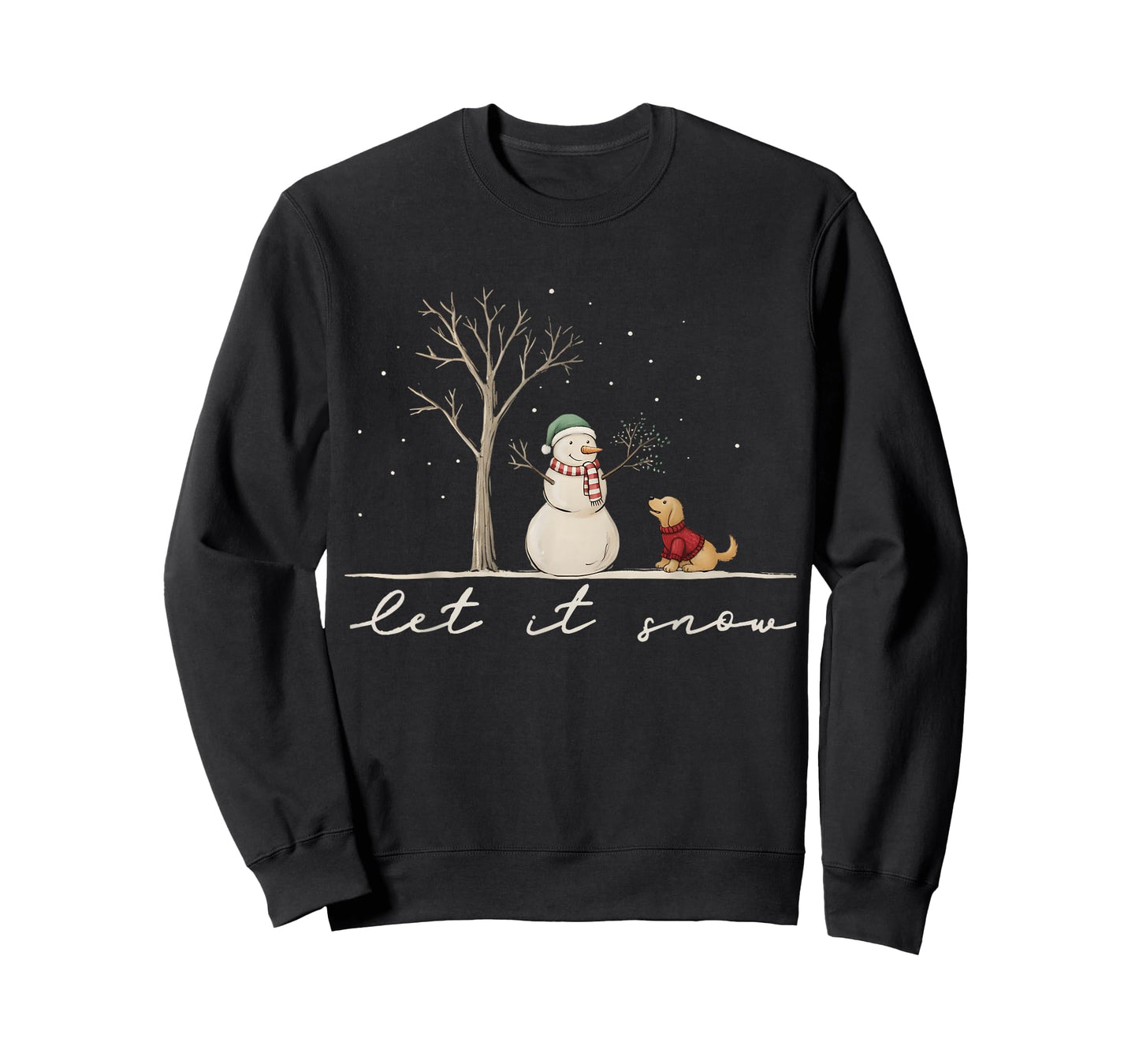 Cute Let It Snow Funny Snowman Dog Winter Christmas Family T-Shirt