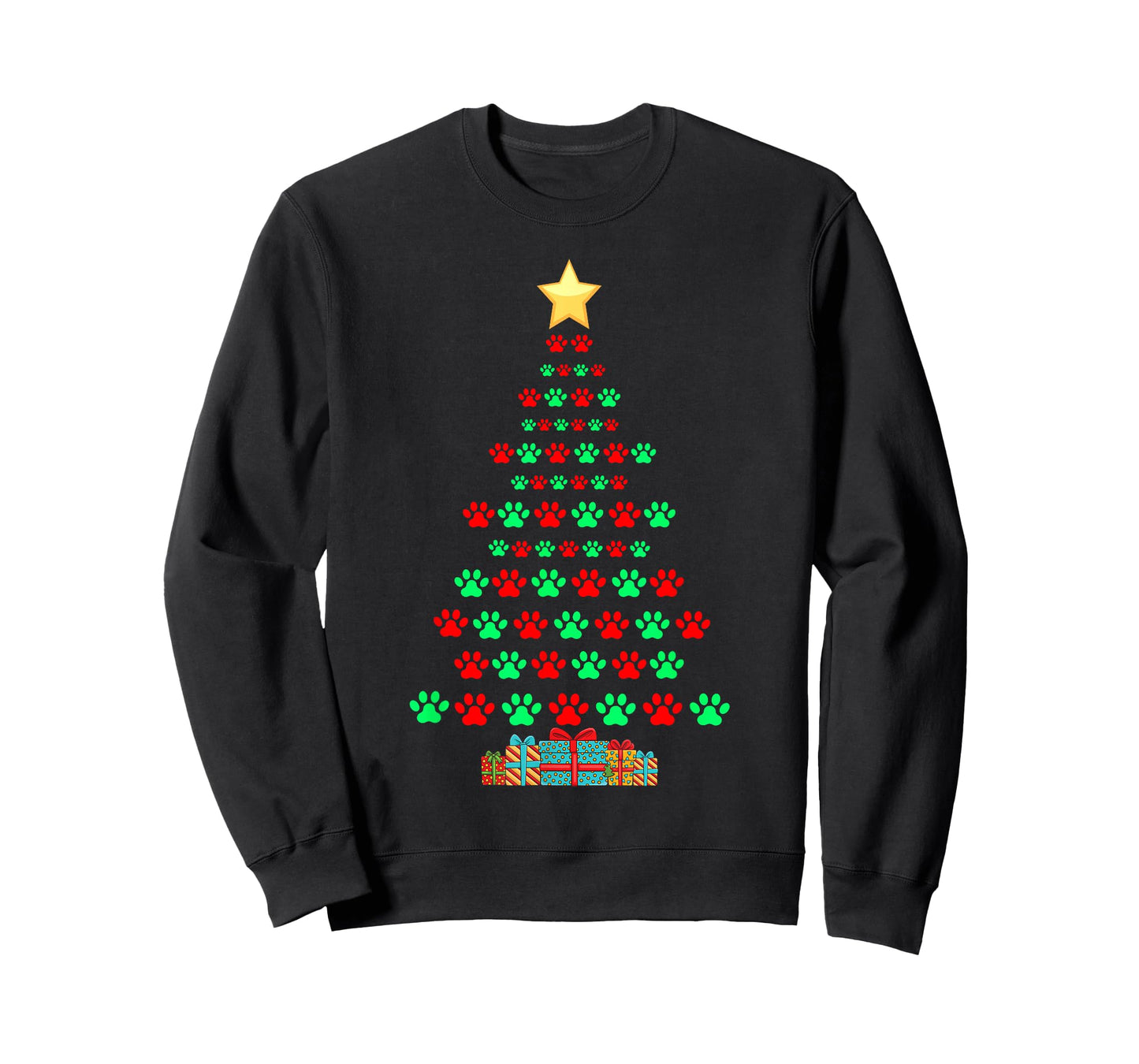 Super Cute Dog Paws Print Christmas Tree T-Shirt