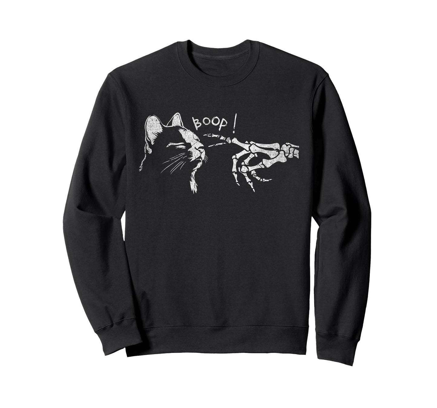 Black Cat Skeleton Hand Boop On A Cat's Nose Funny Halloween T-Shirt