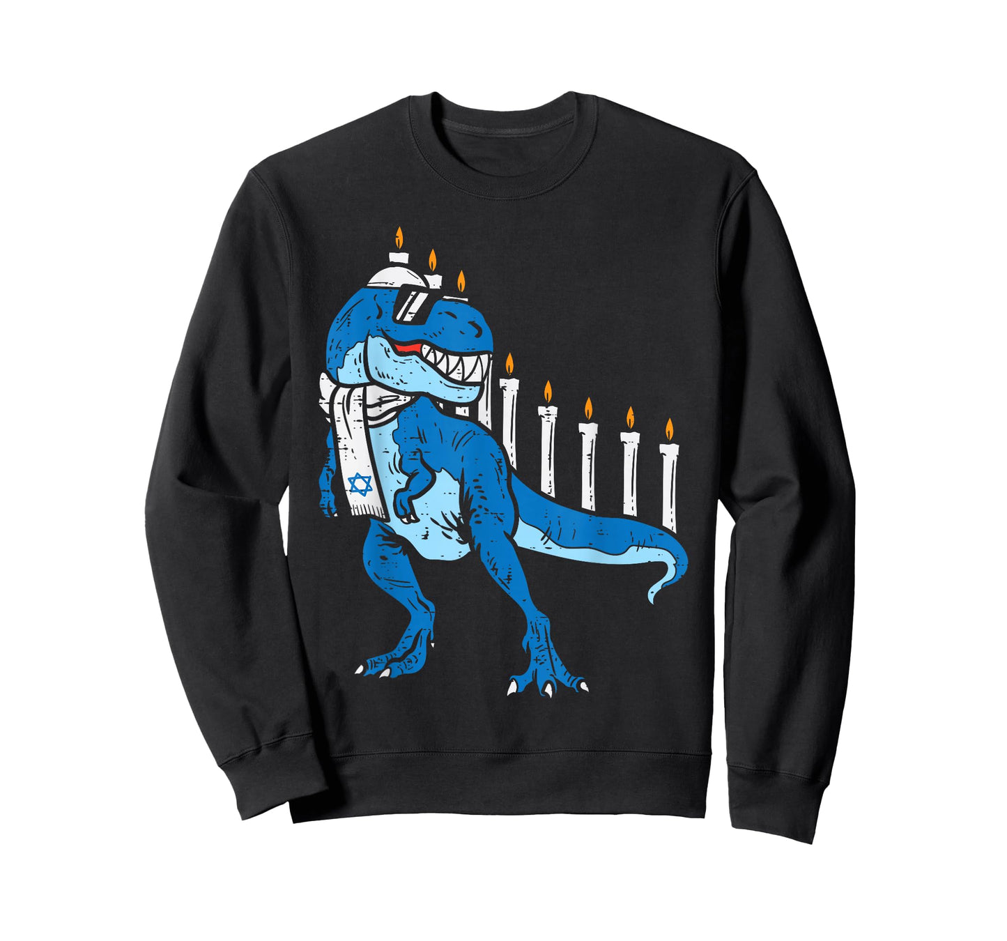 BoredKoalas Hanukkah Shirts Jew Chanukah Gifts Trex Dinosaur Menorah T-Shirt Unisex Kids Boys Black Short Sleeve Classic Fit Cotton Polyester