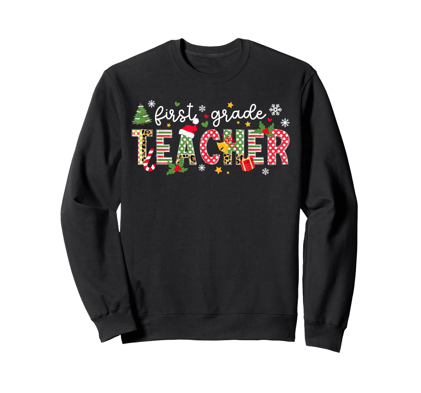 Christmas 1st Grade Teacher Xmas Party T-Shirt - Black, Small, Unisex-Adults, Short Sleeve, T-Shirt