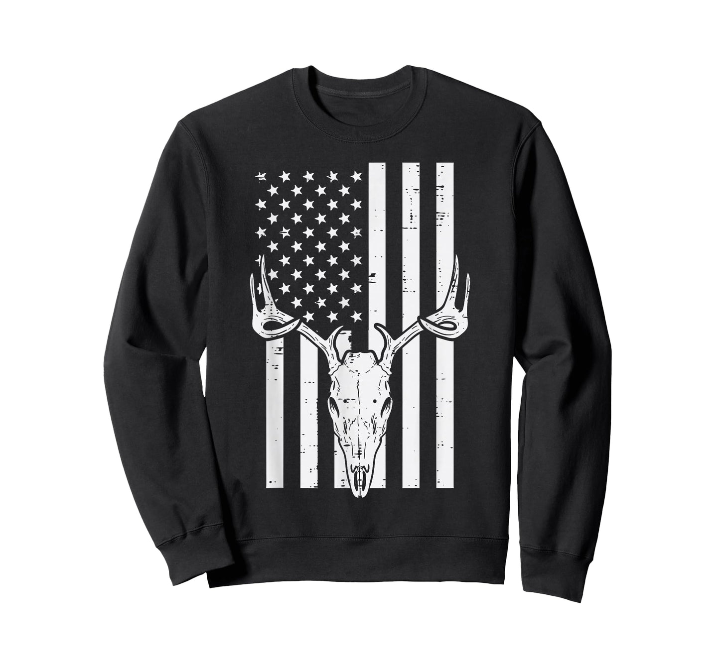 White US Flag Deer Skull Vintage Hunting Patriotic Hunt Dad T-Shirt
