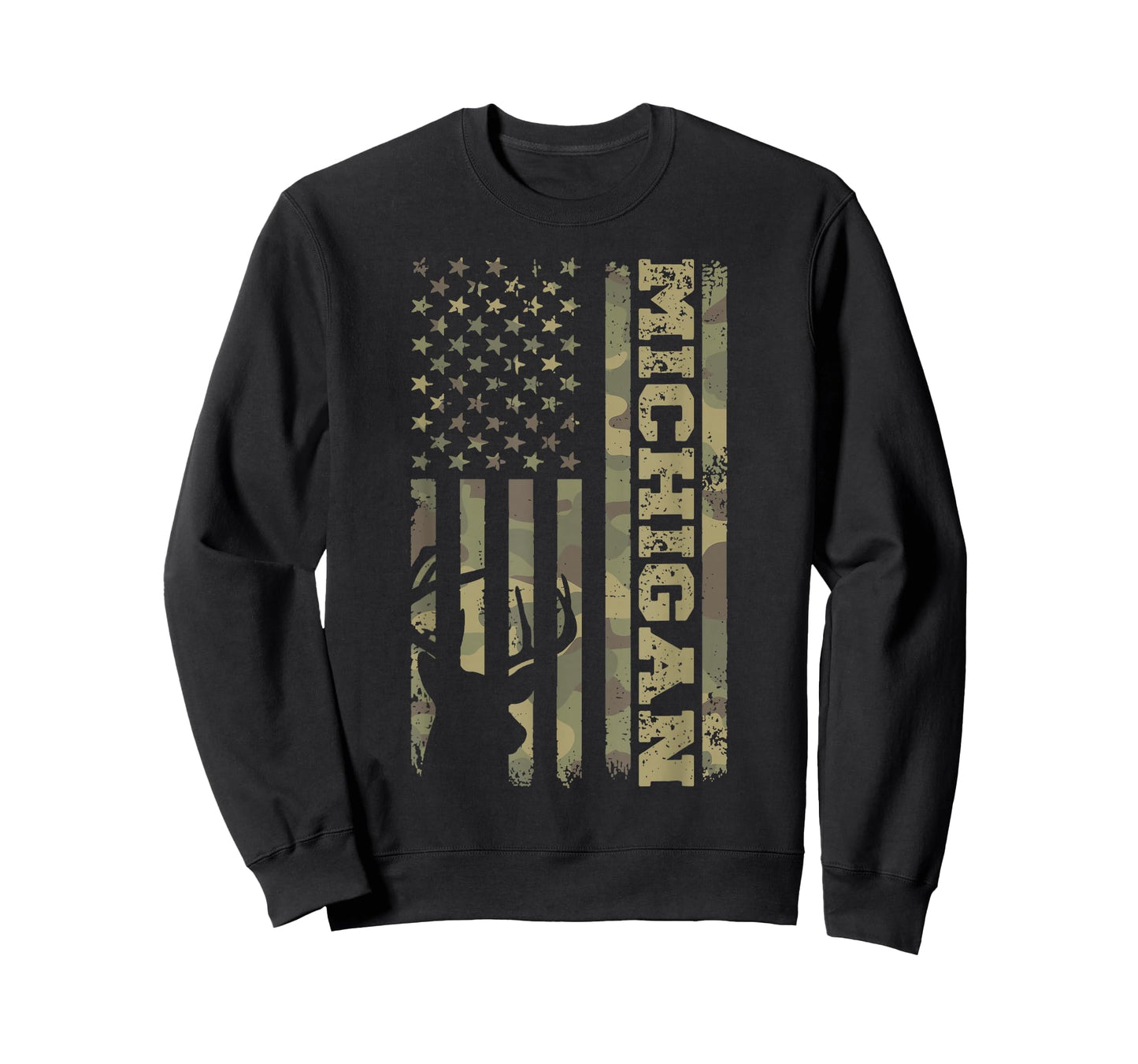 Michigan Deer Hunter Vintage Deer Hunting Camo USA Flag T-Shirt