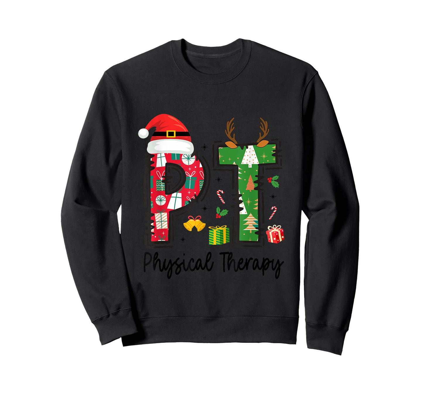 Christmas Physical Therapy Ls Unisex-Adults T-Shirt Grey Small Classic Fit Short Sleeve Graphic Cartoon Holiday Physical Therapy Therapist Xmas T-Shirt