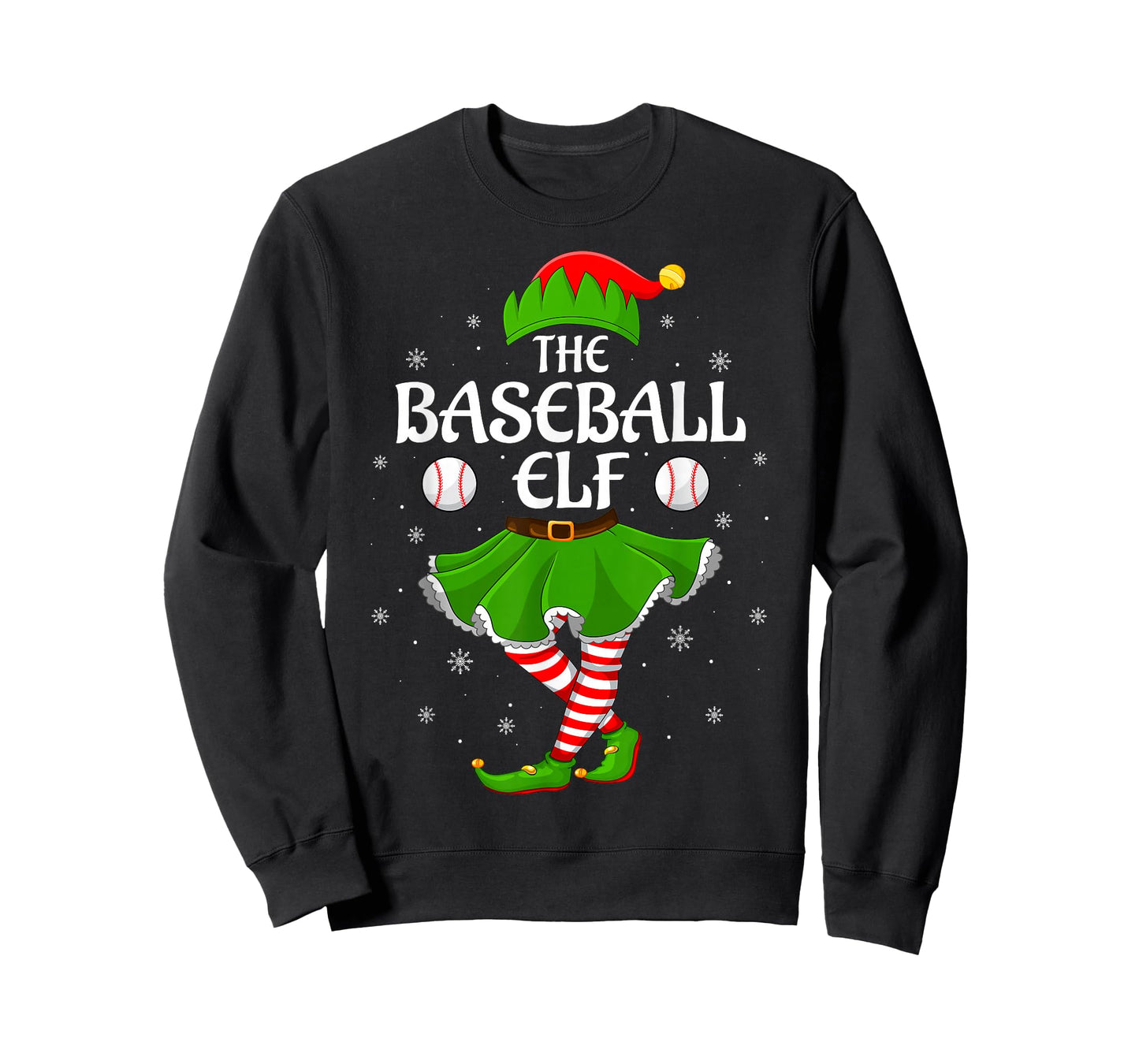 Baseball Elf Christmas Family Girls Women Elf Squad Xmas T-Shirt