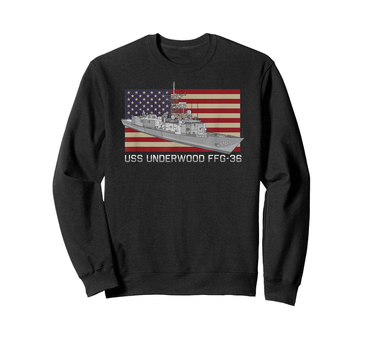 USS Underwood FFG-36 Ship Diagram American Flag Women Kids Men T-Shirt