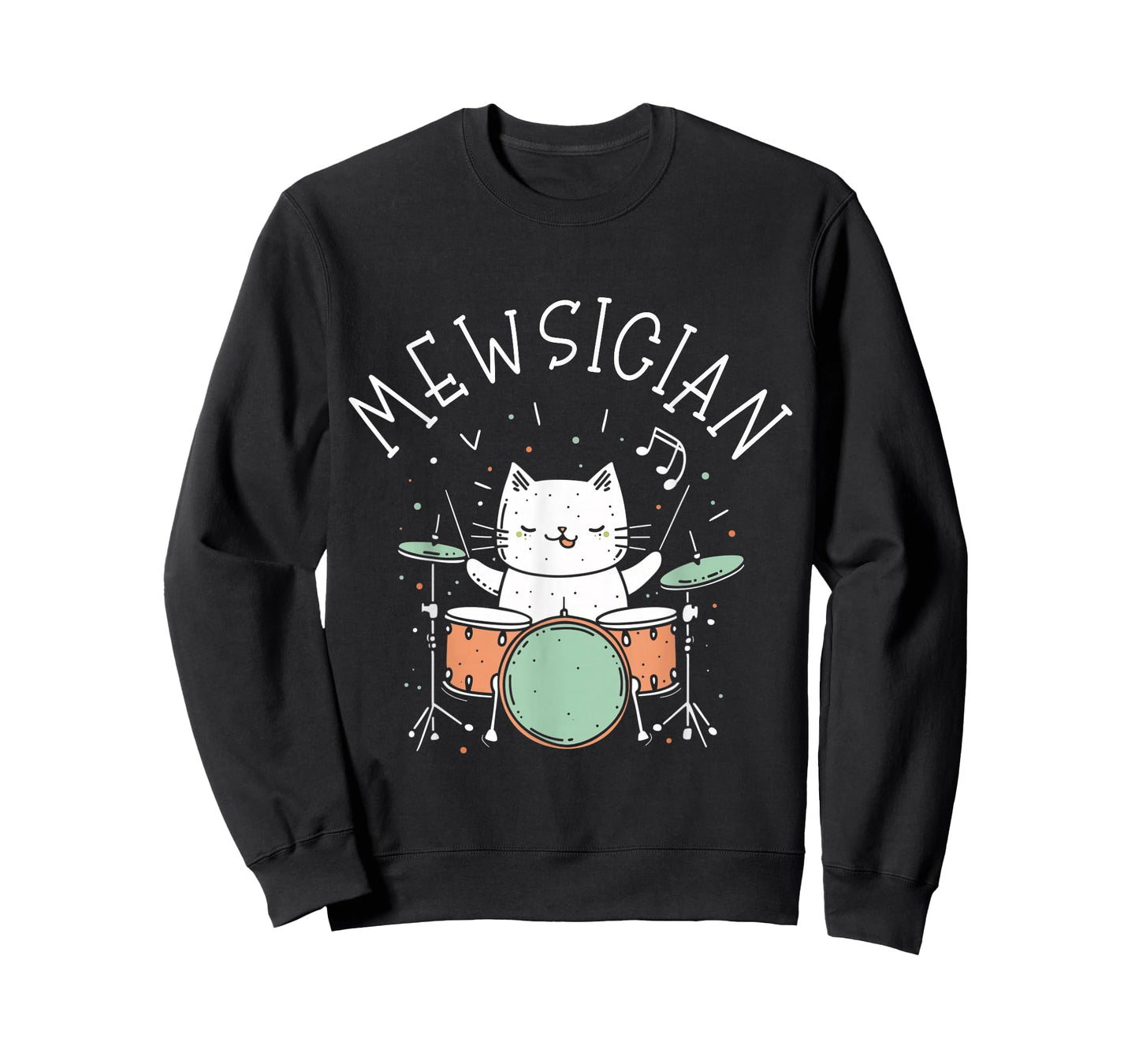 Drummer Cat Mewsician Funny Cute Kawaii Cat Playing Drums T-Shirt