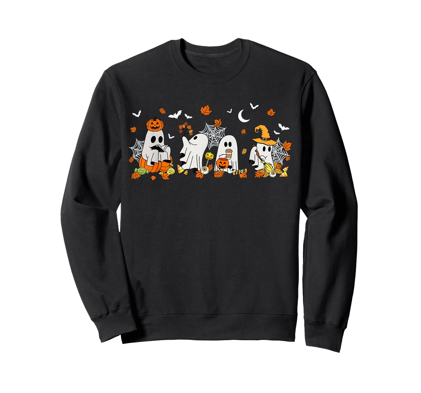 Cute Ghost Drinking Coffee Halloween Fall Ghost Book Reading T-Shirt