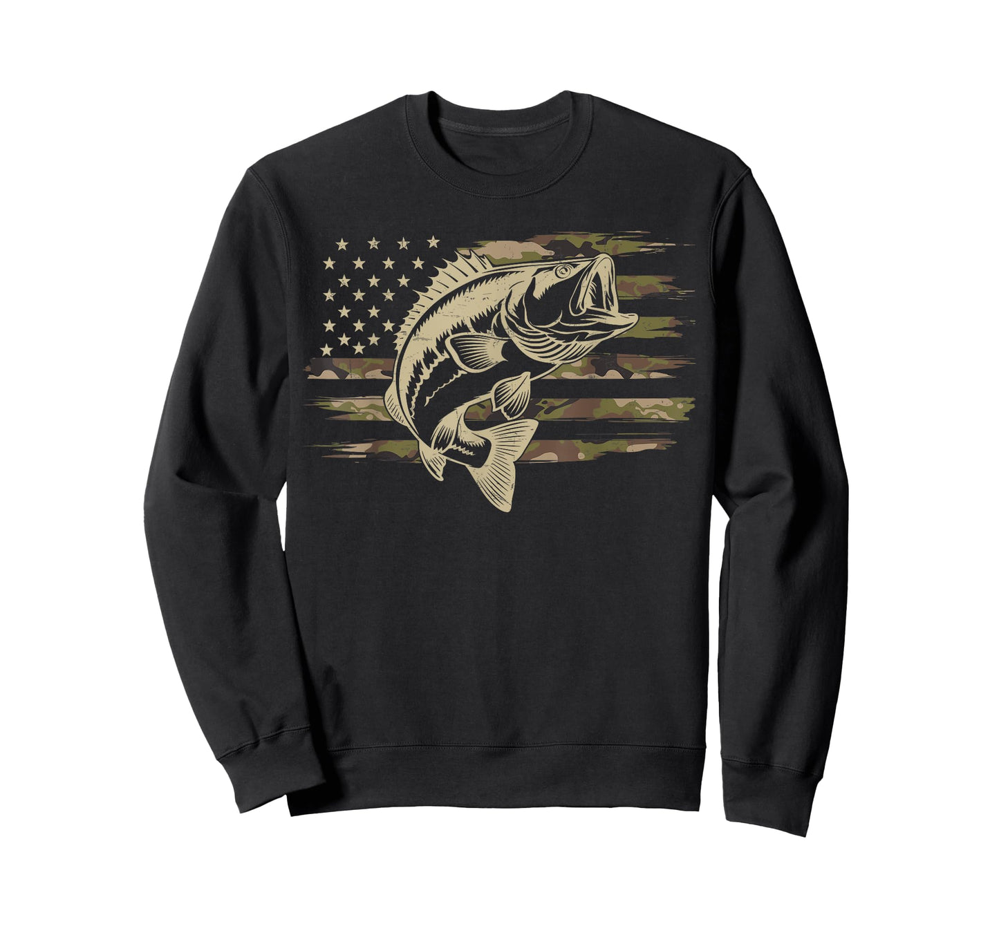 Fishing Camouflage American Flag Black Bass Fisherman Camo T-Shirt