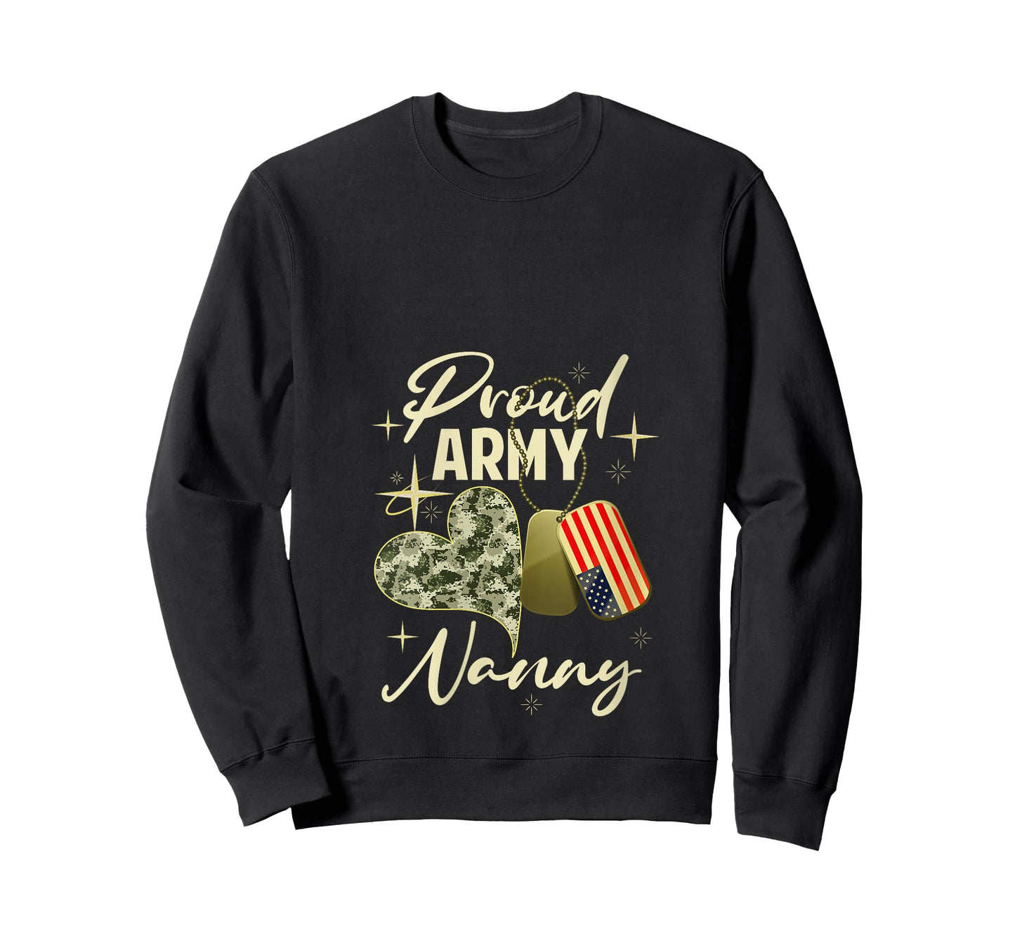 Womens Proud Army Nanny Camouflage Mother's Day Dog Tag US Flag V-Neck T-Shirt