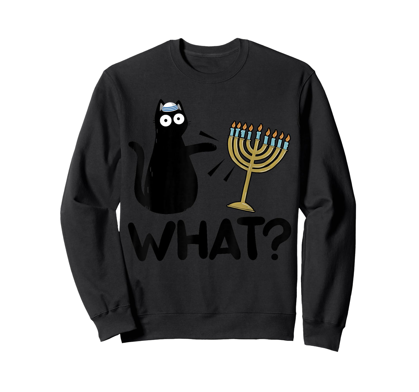Hanukkah Cat Pushing Menorah Funny Jewish Cat What T-Shirt