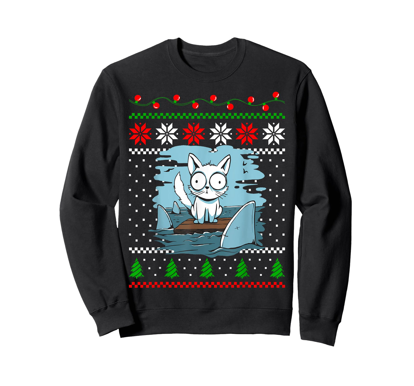 Christmas Cat Animal and Sharks Fish Funny Xmas Design T-Shirt
