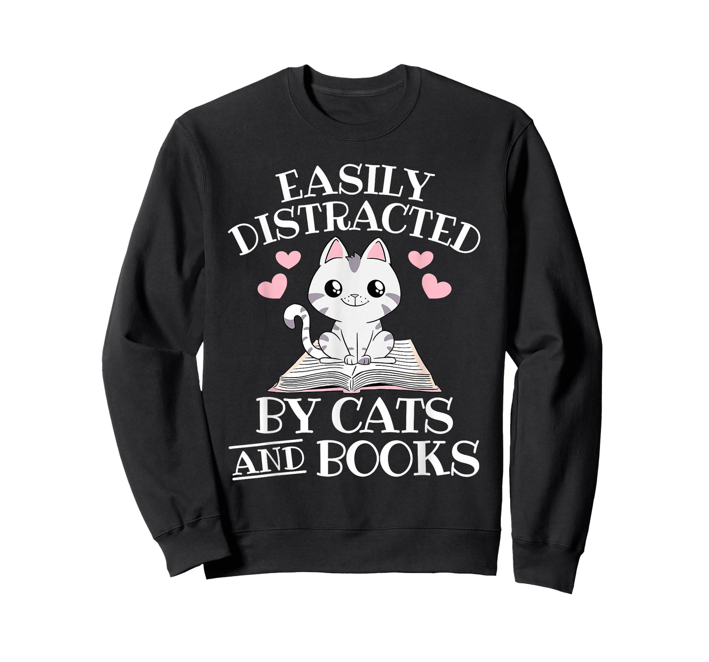 Easily Distracted By Cats And Books Funny Cat Book Lover T-Shirt