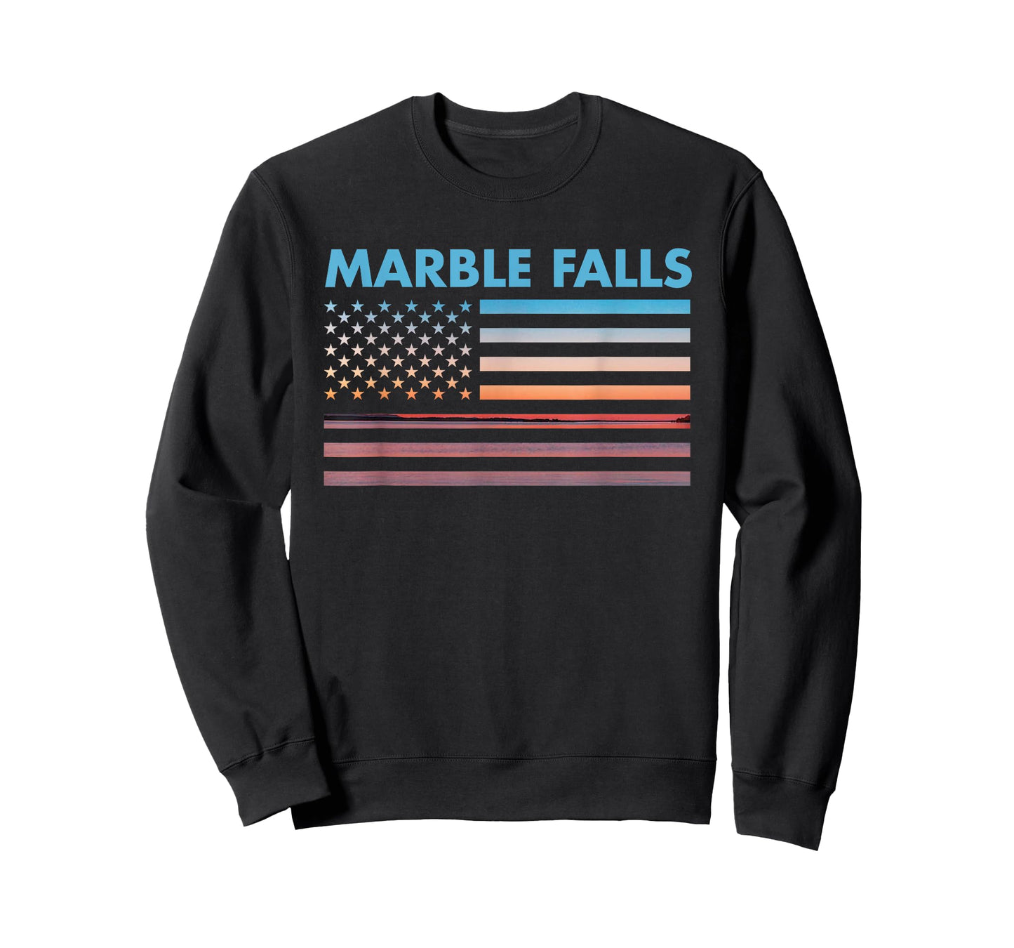 Vintage Sunset American Flag Marble Falls, Texas T-Shirt