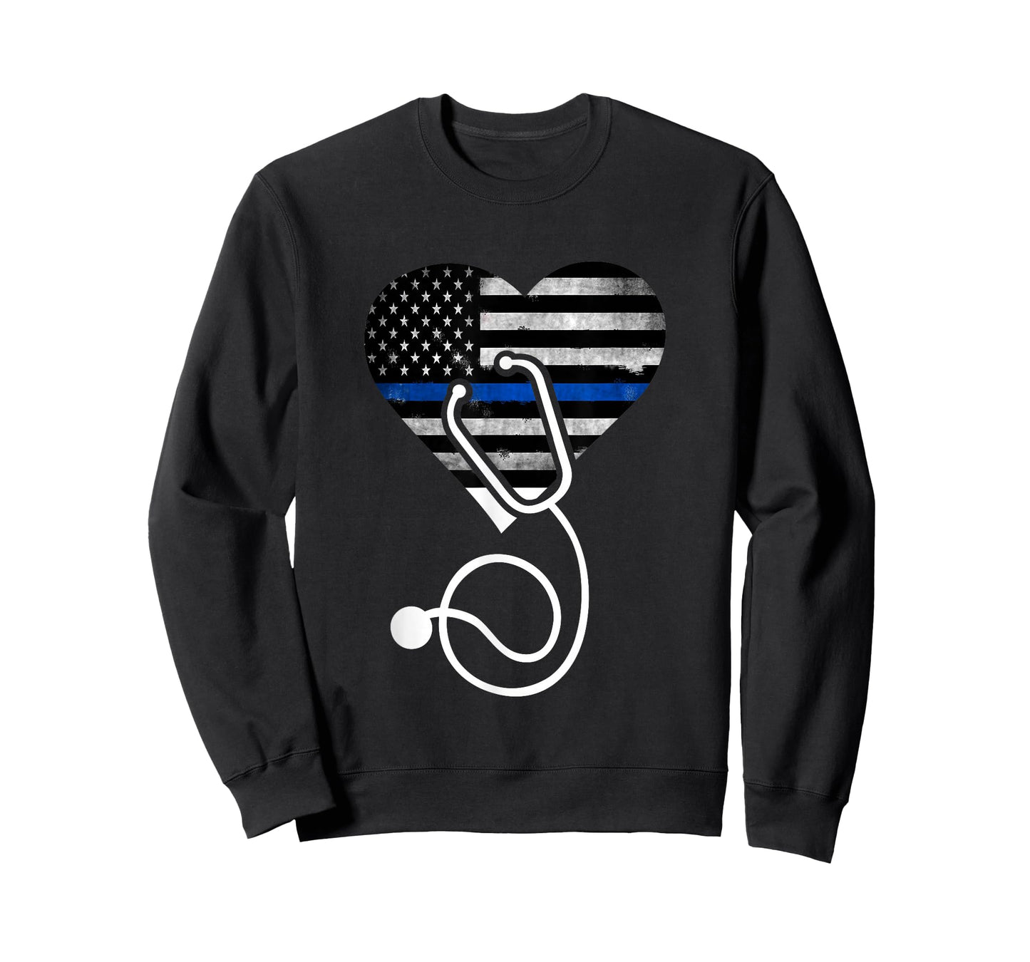 American Flag Heart with Police Thin Blue Line Nurse RN LVN T-Shirt