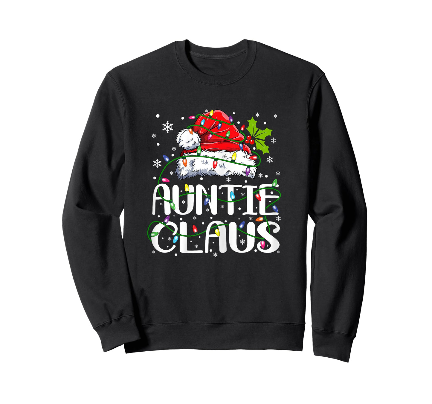 Auntie Claus Shirt Christmas Lights Pajama Family Matching T-Shirt