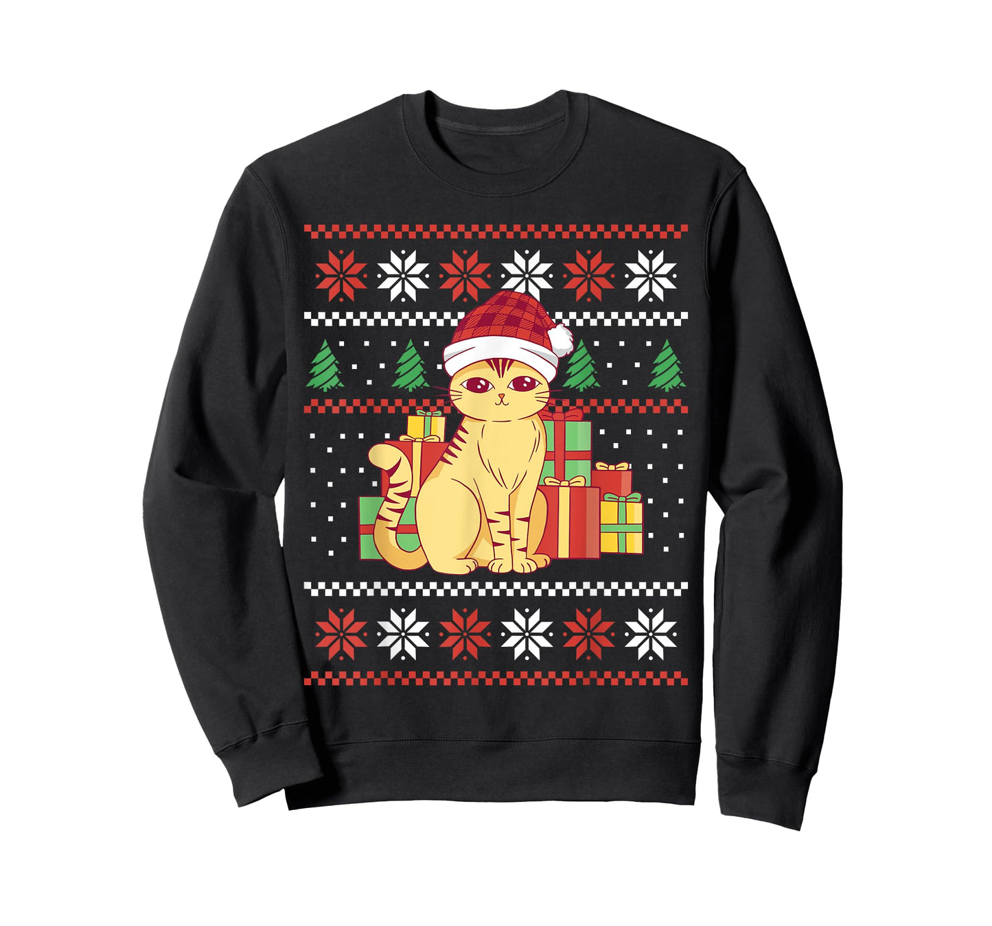 Funny Ugly Christmas Sweater Cat Design Xmas Men Women Kids T-Shirt